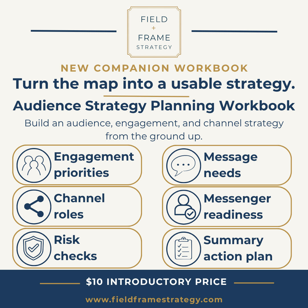 Audience Strategy Planning Workbook Audience Strategy Planning Workbook graphic describing a $10 companion workbook for building an audience, engagement, and channel strategy from the ground up.